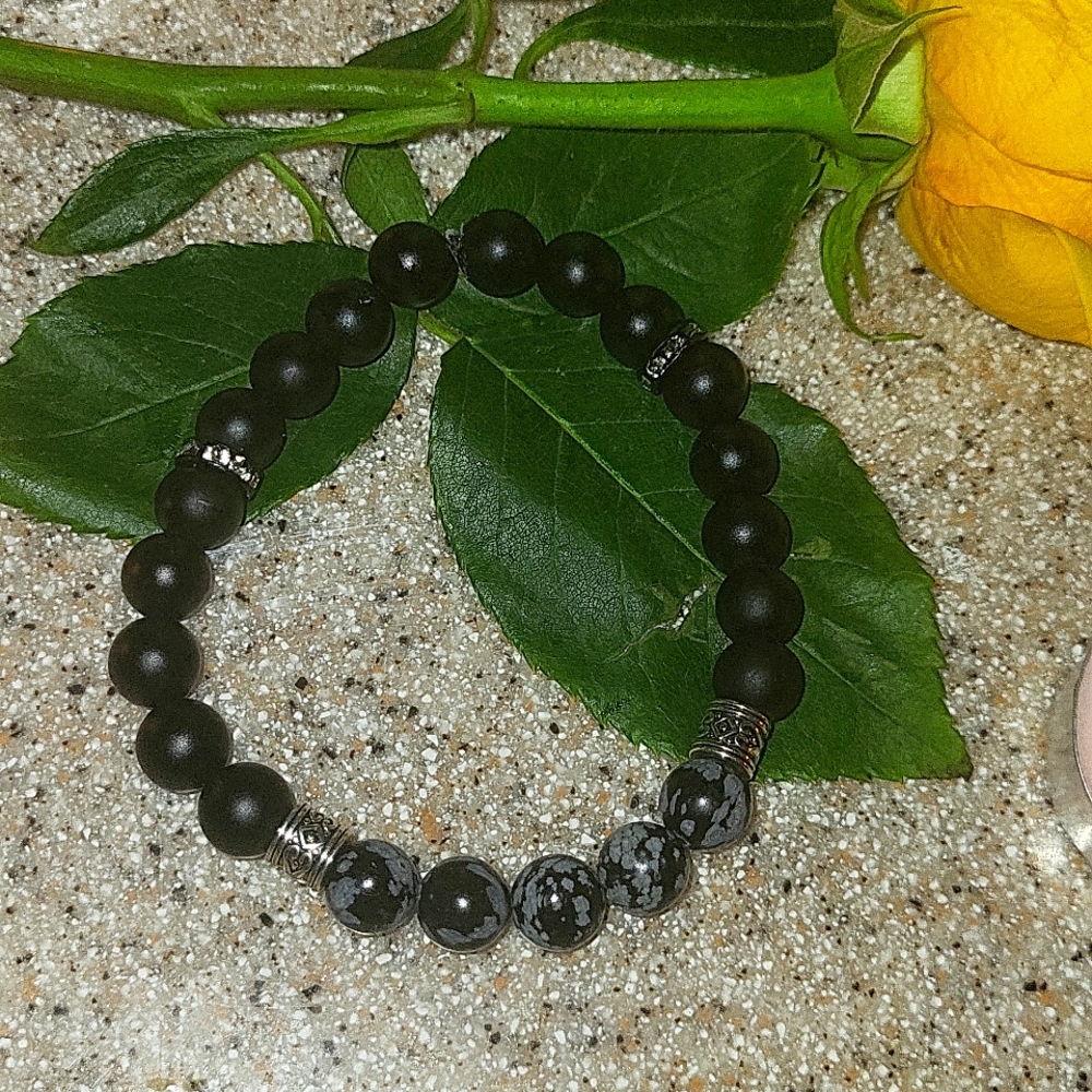 Mens Black Beaded Bracelet
